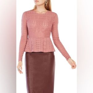 ❤️ BCBG MAXAZRIA Sepia Rose Michelle Bohemian Lace Peplum Top Sz S